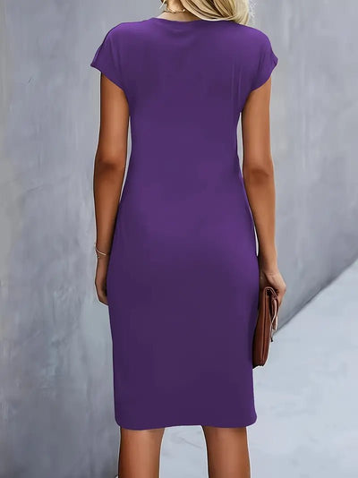Leonie | Damen Gerafftes Kurzarm-Bodycon-Midikleid