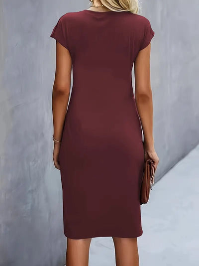 Leonie | Damen Gerafftes Kurzarm-Bodycon-Midikleid