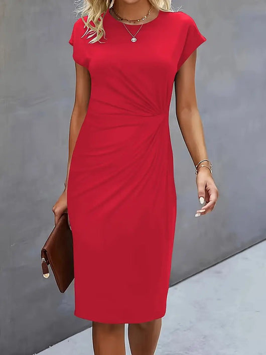Leonie | Damen Gerafftes Kurzarm-Bodycon-Midikleid