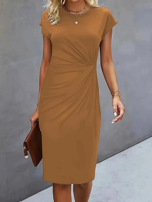 Leonie | Damen Gerafftes Kurzarm-Bodycon-Midikleid