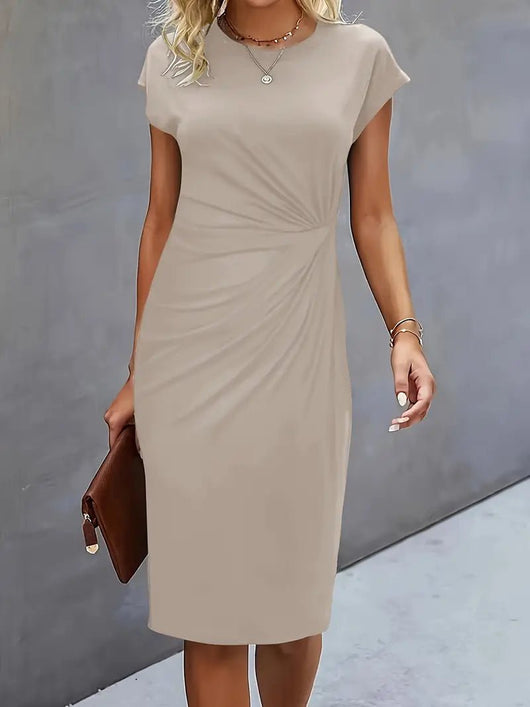 Leonie | Damen Gerafftes Kurzarm-Bodycon-Midikleid