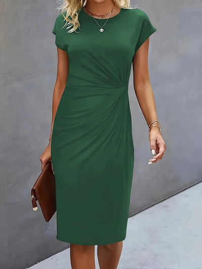 Leonie | Damen Gerafftes Kurzarm-Bodycon-Midikleid