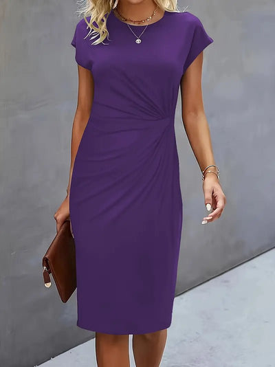 Leonie | Damen Gerafftes Kurzarm-Bodycon-Midikleid