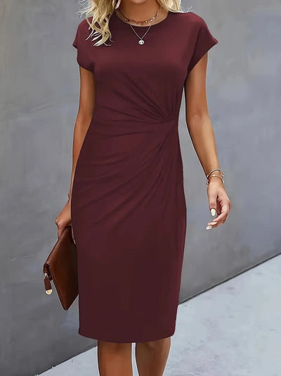Leonie | Damen Gerafftes Kurzarm-Bodycon-Midikleid