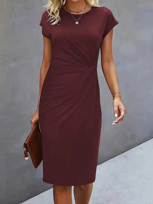 Leonie | Damen Gerafftes Kurzarm-Bodycon-Midikleid