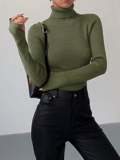 Marie | Damen Gerippter Rollkragen Strick Sweater