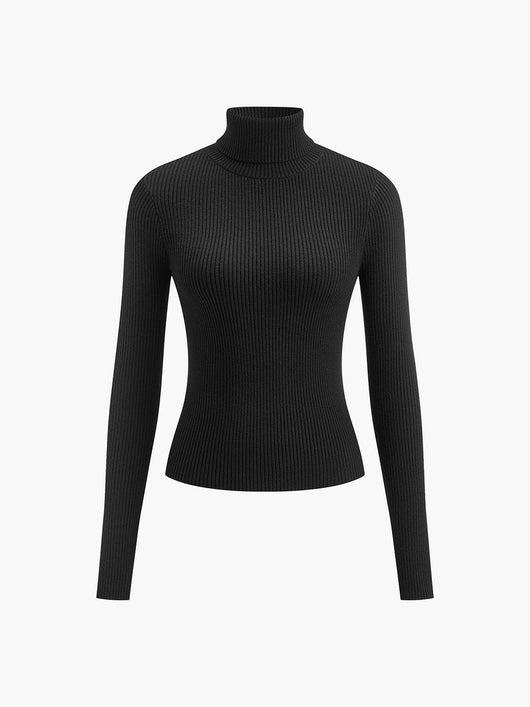 Marie | Damen Gerippter Rollkragen Strick Sweater