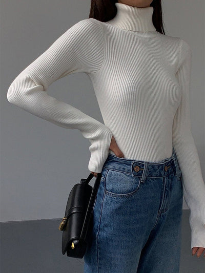 Marie | Damen Gerippter Rollkragen Strick Sweater