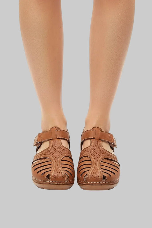 Elisabeth | Damen Geschlossene Klettverschluss-Sandalen mit Keilabsatz
