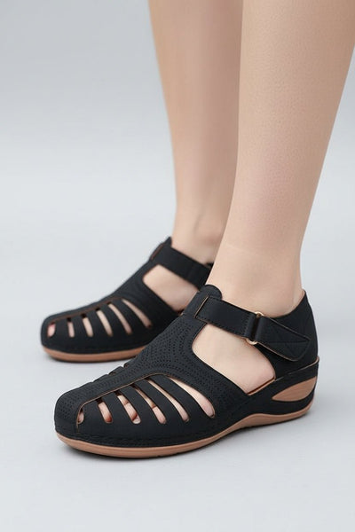 Elisabeth | Damen Geschlossene Klettverschluss-Sandalen mit Keilabsatz