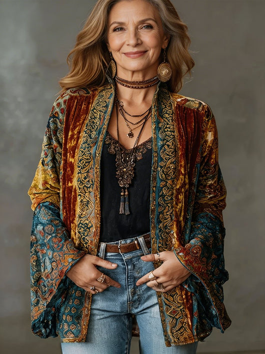 Clara | Damen Gesteppte Jacke Boho Kimono Leichter Vintage-Schnitt