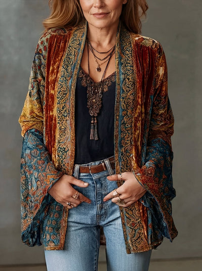 Clara | Damen Gesteppte Jacke Boho Kimono Leichter Vintage-Schnitt