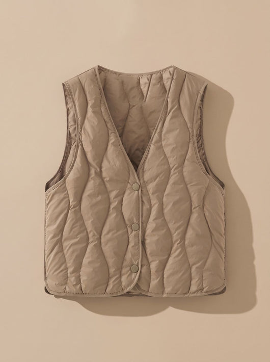 Elfriede | Damen Gesteppter Bodywarmer mit V-Ausschnitt Druckknopf-Thermoweste