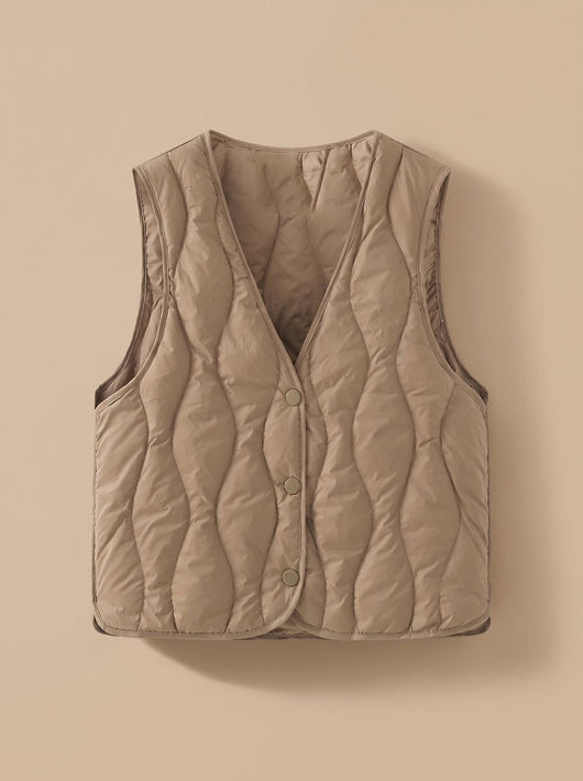 Elfriede | Damen Gesteppter Bodywarmer mit V-Ausschnitt Druckknopf-Thermoweste