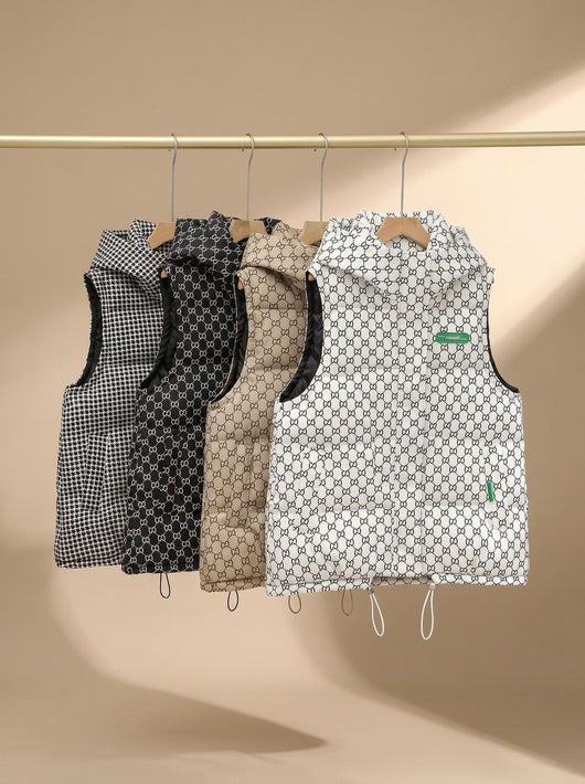 Marlene | Damen Gesteppter Kapuzen-Bodywarmer mit Allover-Print