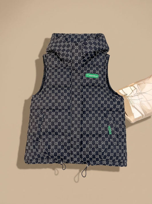 Marlene | Damen Gesteppter Kapuzen-Bodywarmer mit Allover-Print