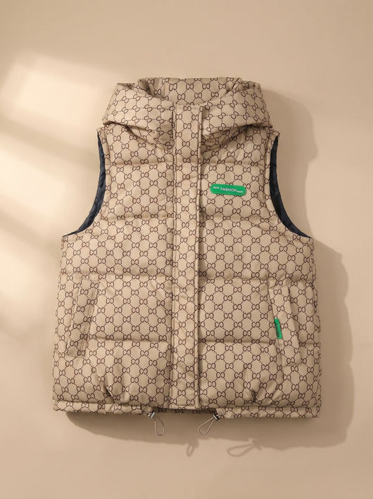 Marlene | Damen Gesteppter Kapuzen-Bodywarmer mit Allover-Print