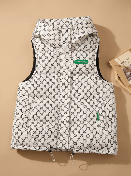 Marlene | Damen Gesteppter Kapuzen-Bodywarmer mit Allover-Print