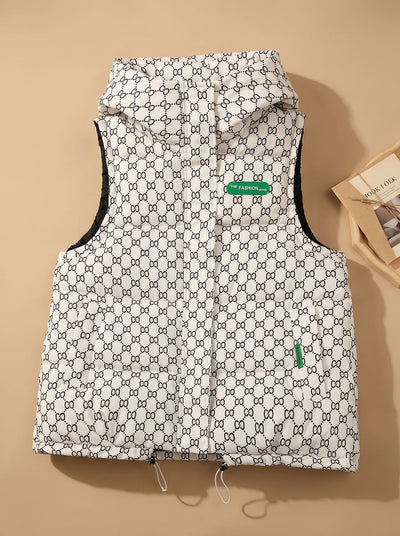 Marlene | Damen Gesteppter Kapuzen-Bodywarmer mit Allover-Print