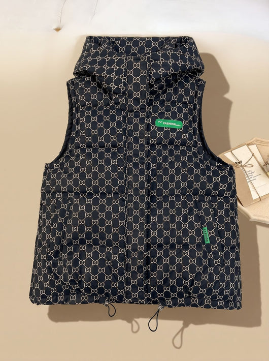 Marlene | Damen Gesteppter Kapuzen-Bodywarmer mit Allover-Print