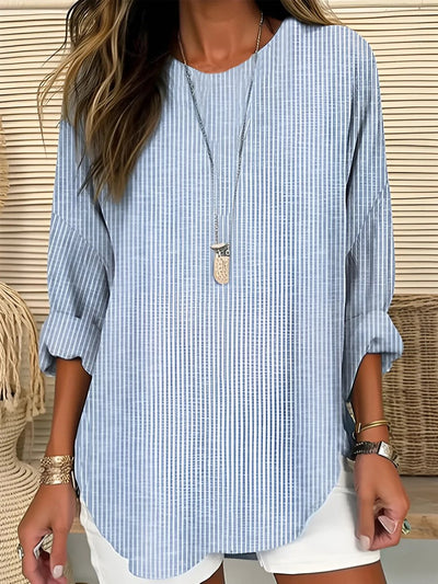 Charlotte | Damen Gestreifte Langarm-Bluse mit Rundhalsausschnitt Casual