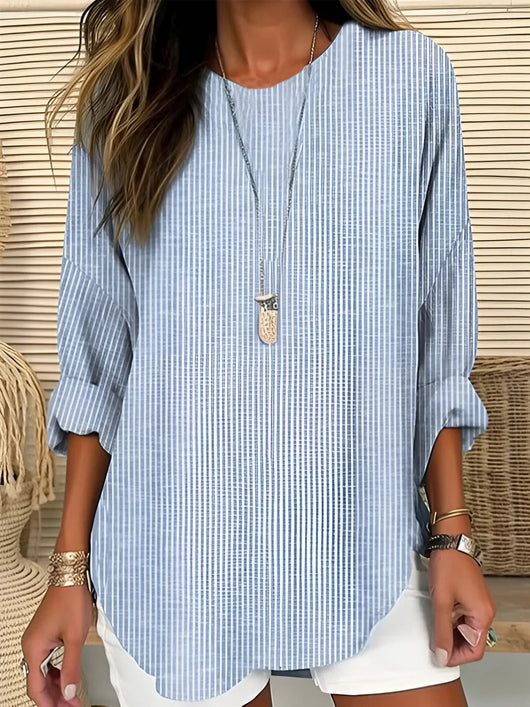 Charlotte | Damen Gestreifte Langarm-Bluse mit Rundhalsausschnitt Casual
