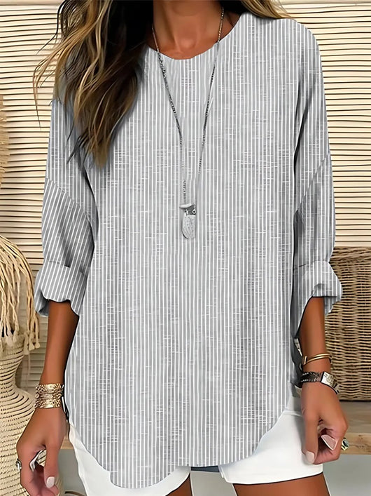 Charlotte | Damen Gestreifte Langarm-Bluse mit Rundhalsausschnitt Casual