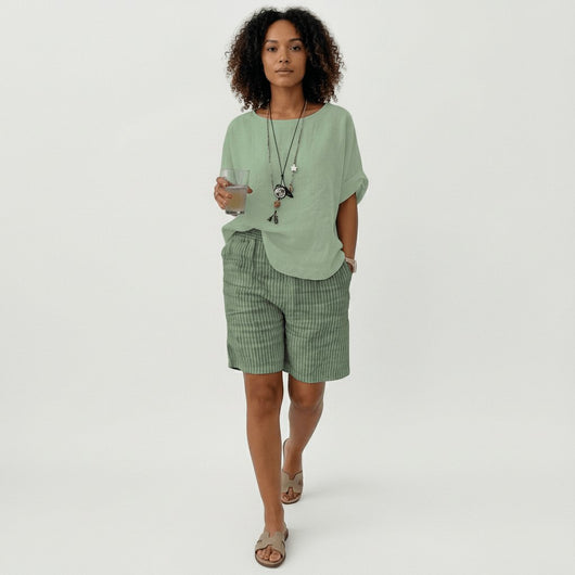 Clara | Damen Gestreifte Relaxed-Fit Shorts Elastischer Bund Sommer