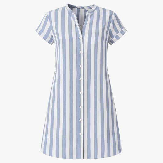 Johanna | Damen Gestreiftes Leinen Hemdkleid Kurzarm