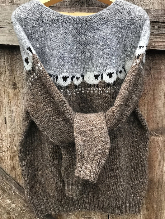 Johanna | Damen Grobstrick-Pullover mit Schaf-Jacquardmuster