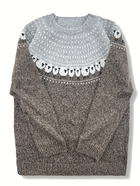 Johanna | Damen Grobstrick-Pullover mit Schaf-Jacquardmuster