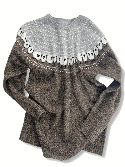 Johanna | Damen Grobstrick-Pullover mit Schaf-Jacquardmuster