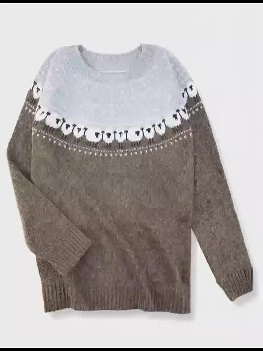 Johanna | Damen Grobstrick-Pullover mit Schaf-Jacquardmuster