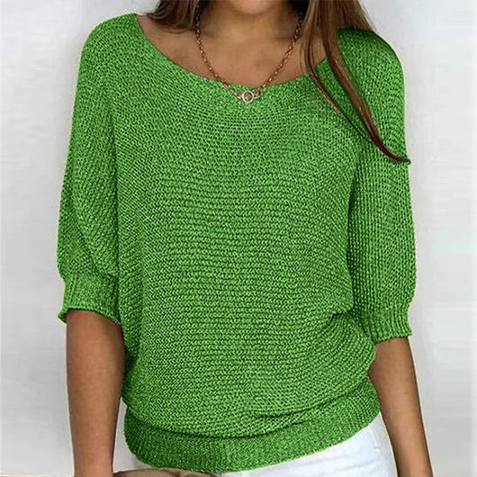 Charlotte | Damen Grobstrick-Pullover Rundhals Halbarm Lässiger Strickpullover