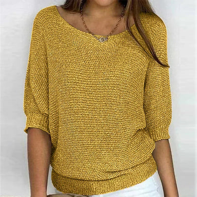 Charlotte | Damen Grobstrick-Pullover Rundhals Halbarm Lässiger Strickpullover