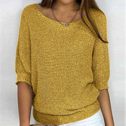 Charlotte | Damen Grobstrick-Pullover Rundhals Halbarm Lässiger Strickpullover