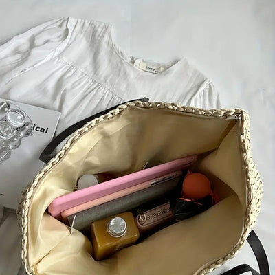Johanna | Damen großer geflochtener Bohemian Stroh Tote Bag Schultertasche