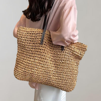 Johanna | Damen großer geflochtener Bohemian Stroh Tote Bag Schultertasche