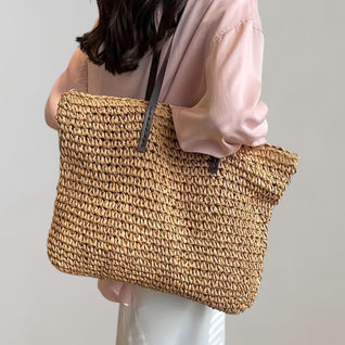 Johanna | Damen großer geflochtener Bohemian Stroh Tote Bag Schultertasche
