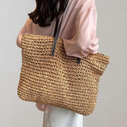 Johanna | Damen großer geflochtener Bohemian Stroh Tote Bag Schultertasche