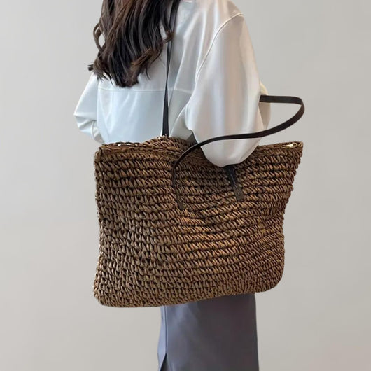 Johanna | Damen großer geflochtener Bohemian Stroh Tote Bag Schultertasche