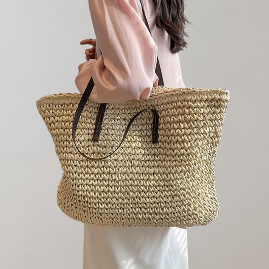 Johanna | Damen großer geflochtener Bohemian Stroh Tote Bag Schultertasche