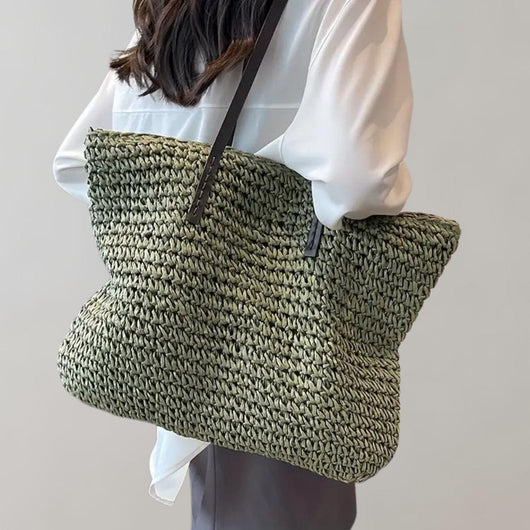 Johanna | Damen großer geflochtener Bohemian Stroh Tote Bag Schultertasche