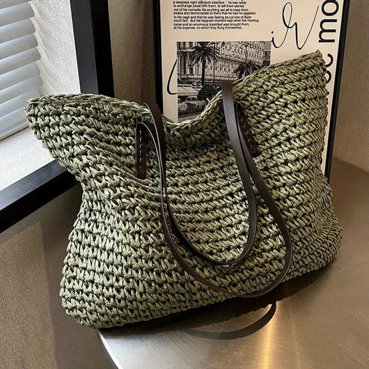 Johanna | Damen großer geflochtener Bohemian Stroh Tote Bag Schultertasche