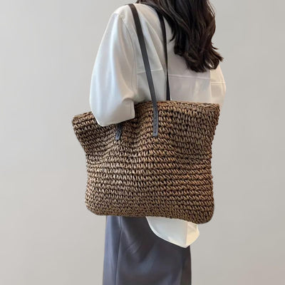 Johanna | Damen großer geflochtener Bohemian Stroh Tote Bag Schultertasche