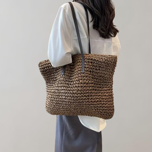 Johanna | Damen großer geflochtener Bohemian Stroh Tote Bag Schultertasche