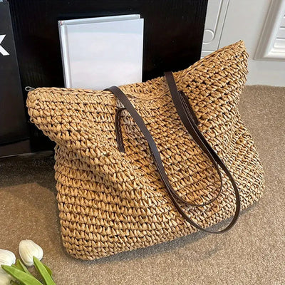Johanna | Damen großer geflochtener Bohemian Stroh Tote Bag Schultertasche