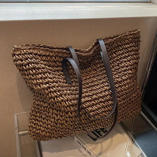 Johanna | Damen großer geflochtener Bohemian Stroh Tote Bag Schultertasche
