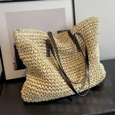 Johanna | Damen großer geflochtener Bohemian Stroh Tote Bag Schultertasche