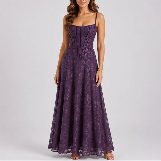 Marlene | Damen Herbst Hochzeitsgast Maxi Kleid Blumen Korsett Träger